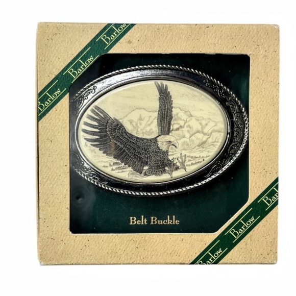 NIB Vintage Barlow Scrimshaw Bald Eagle Belt Buckle - Picture 11 of 11